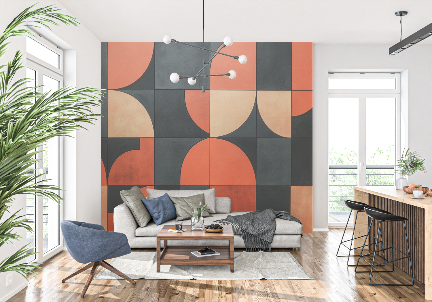 Terracotta and Black Graphic Wallpaper | Murals Wallpaper