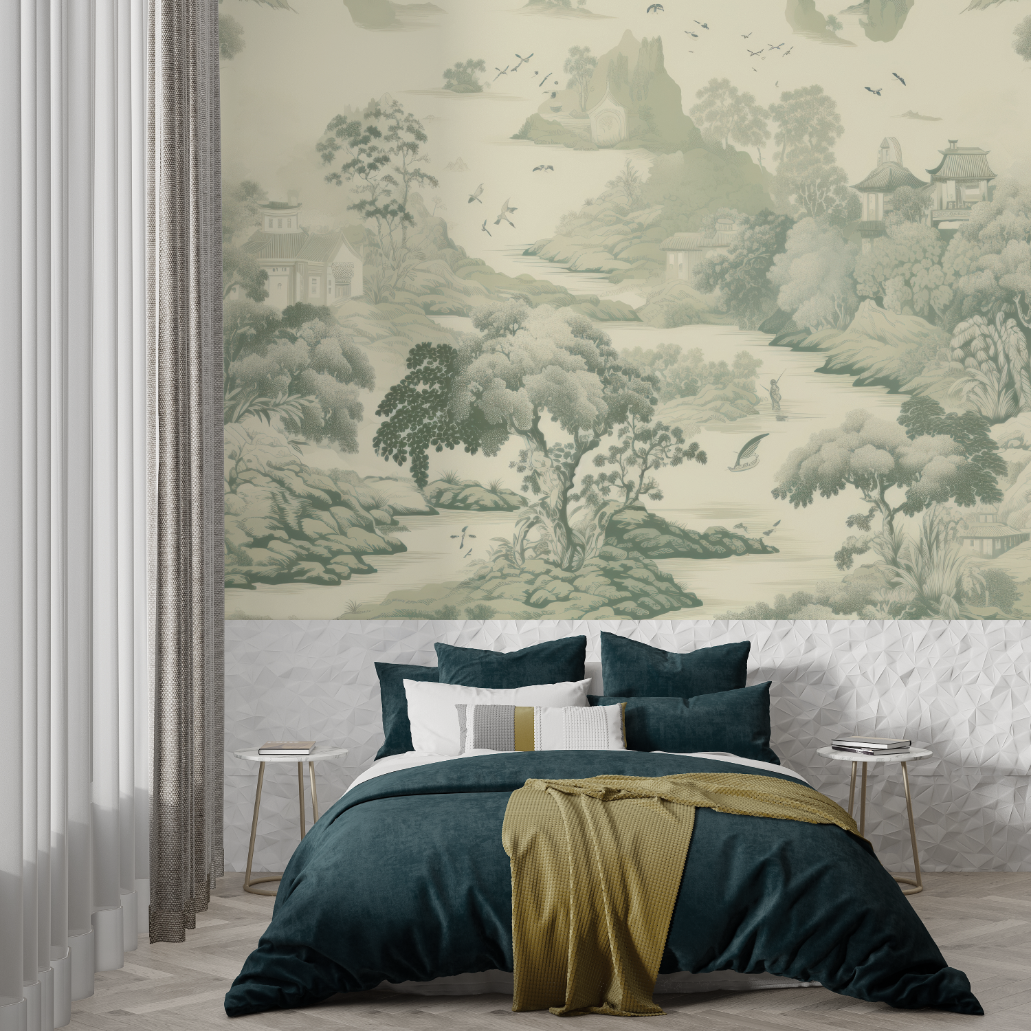 Toile De Jouy Green Forest Wallpaper | Murals Wallpaper