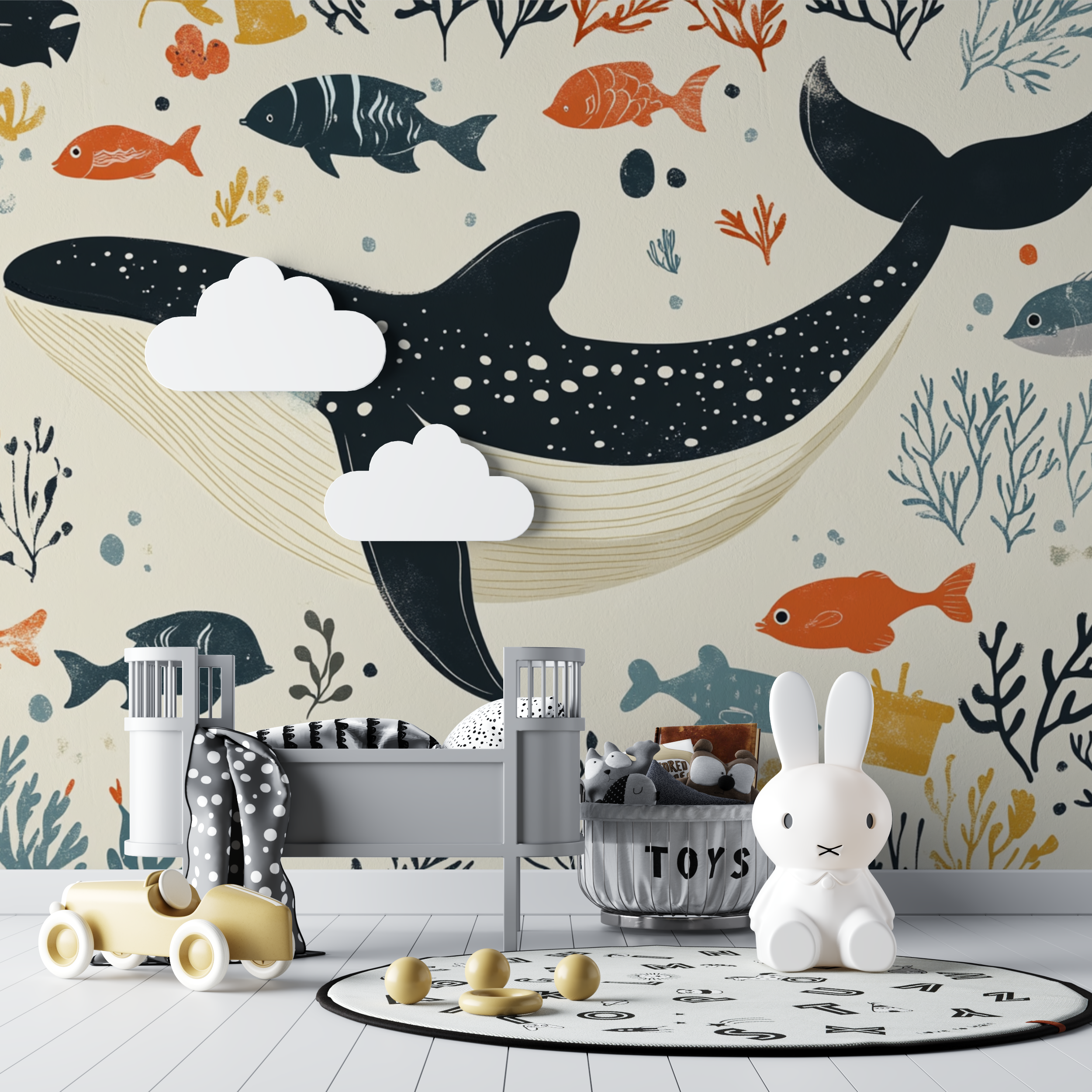 Beige Whale Fish Marine Wallpaper | Murals Wallpaper