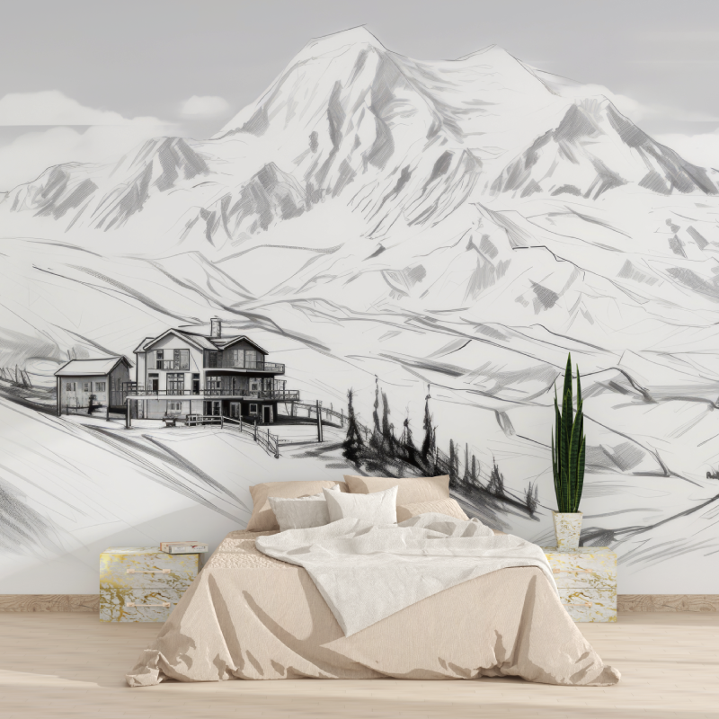 Black and White Chalet Design Wallpaper | Murals Wallpaper