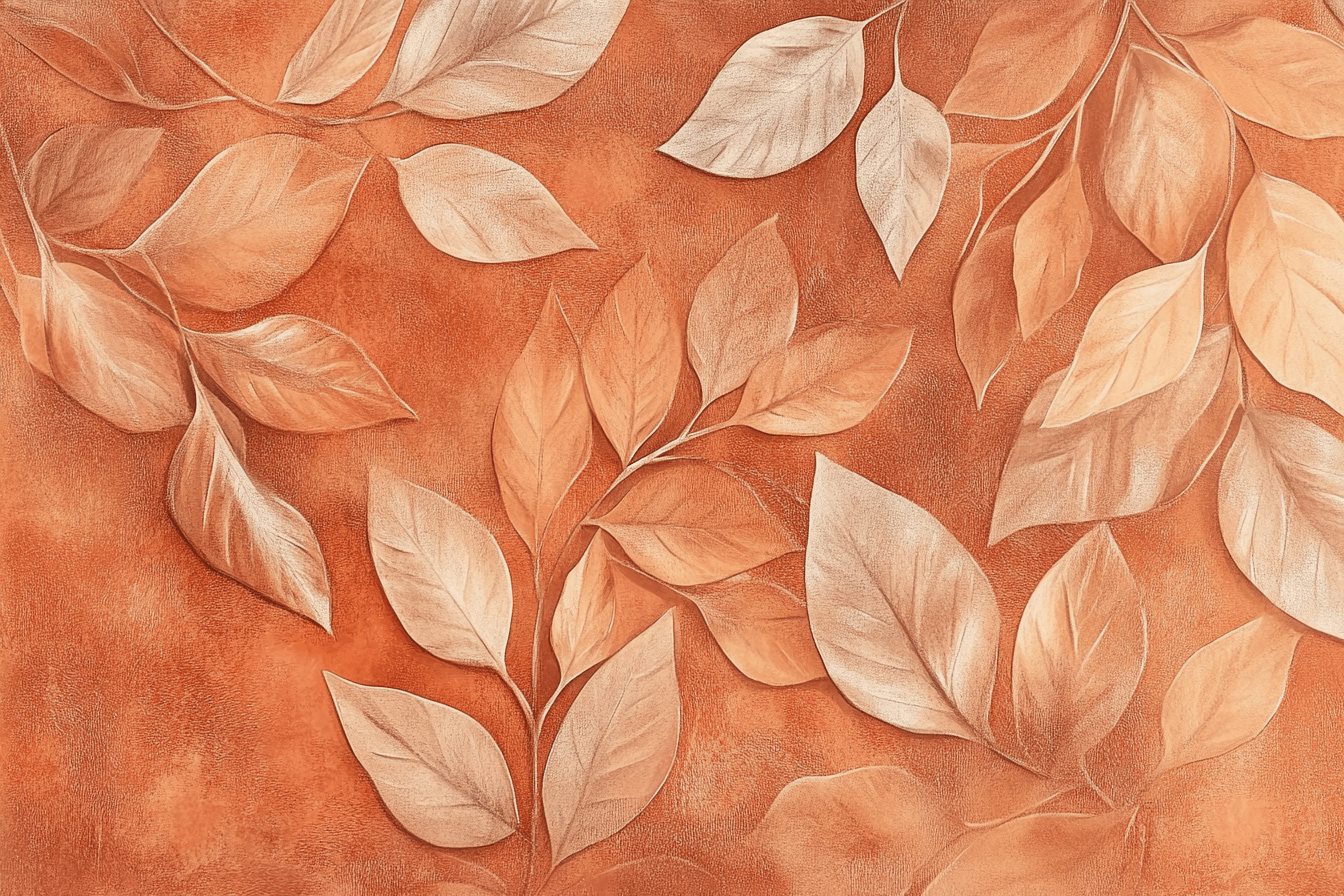 Terracotta Wallpaper with Golden Leaves | Murals Wallpaper