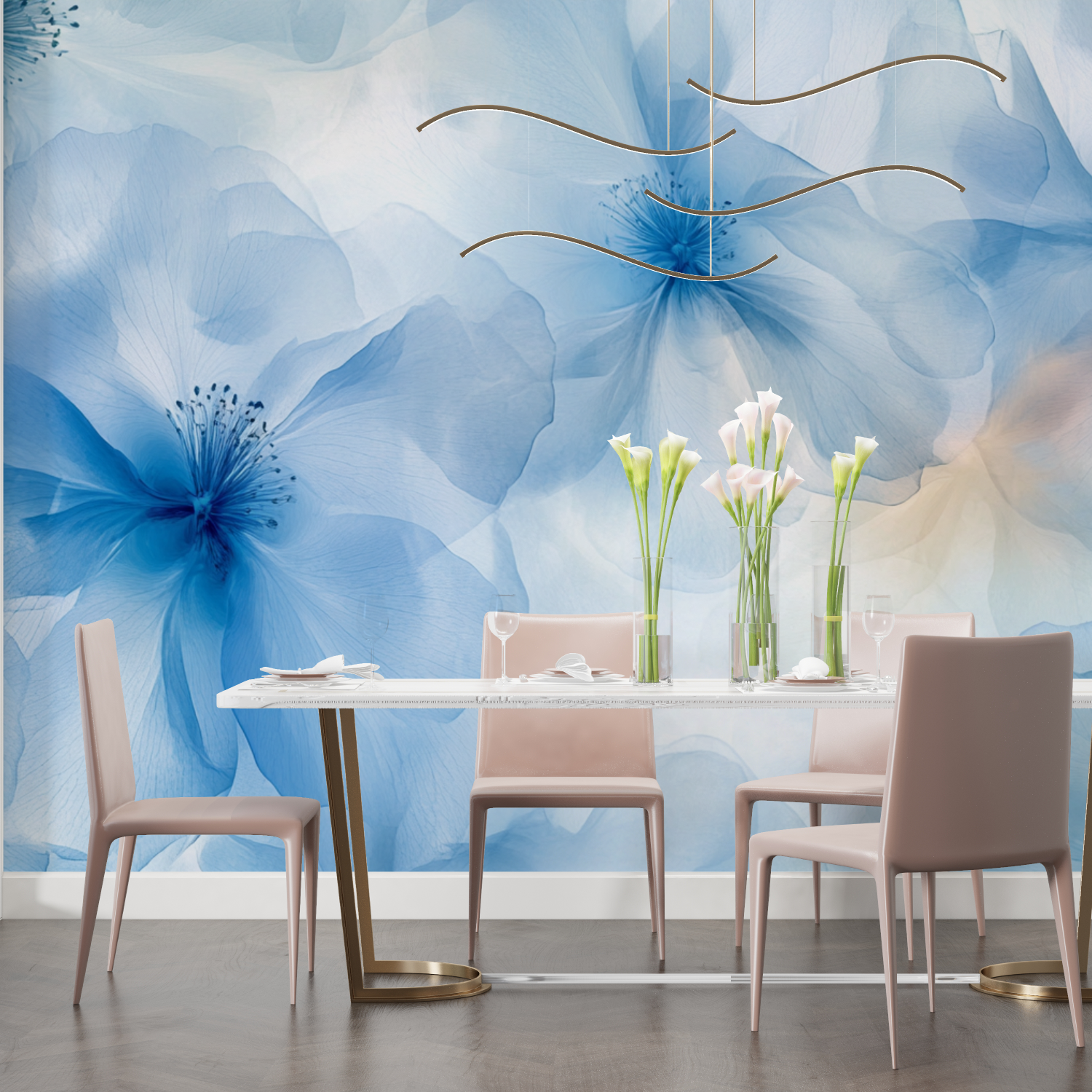 Watercolor Blue Flowers Wallpaper X-Ray | Murals Wallpaper