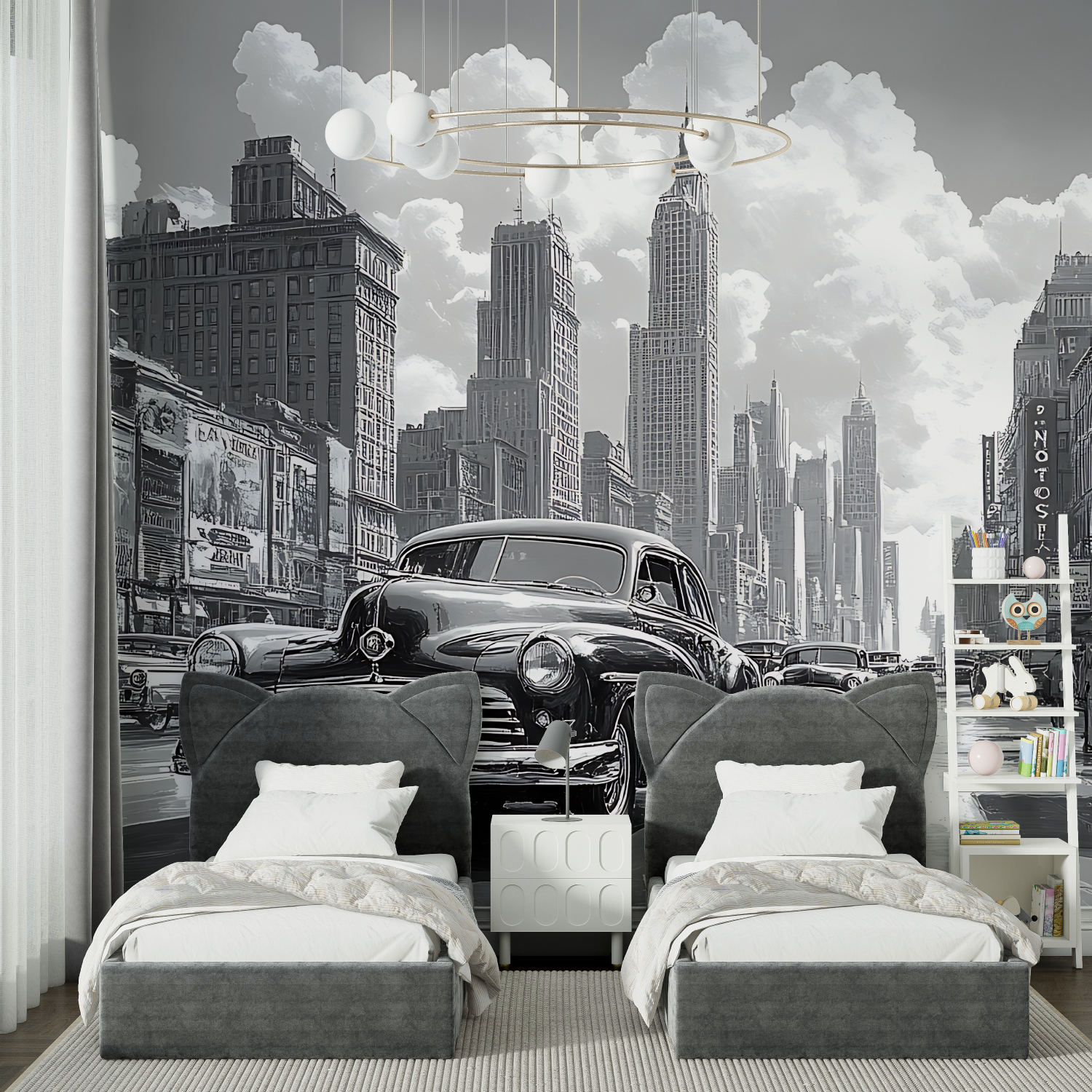 Black and White USA Car Wallpaper | Murals Wallpaper