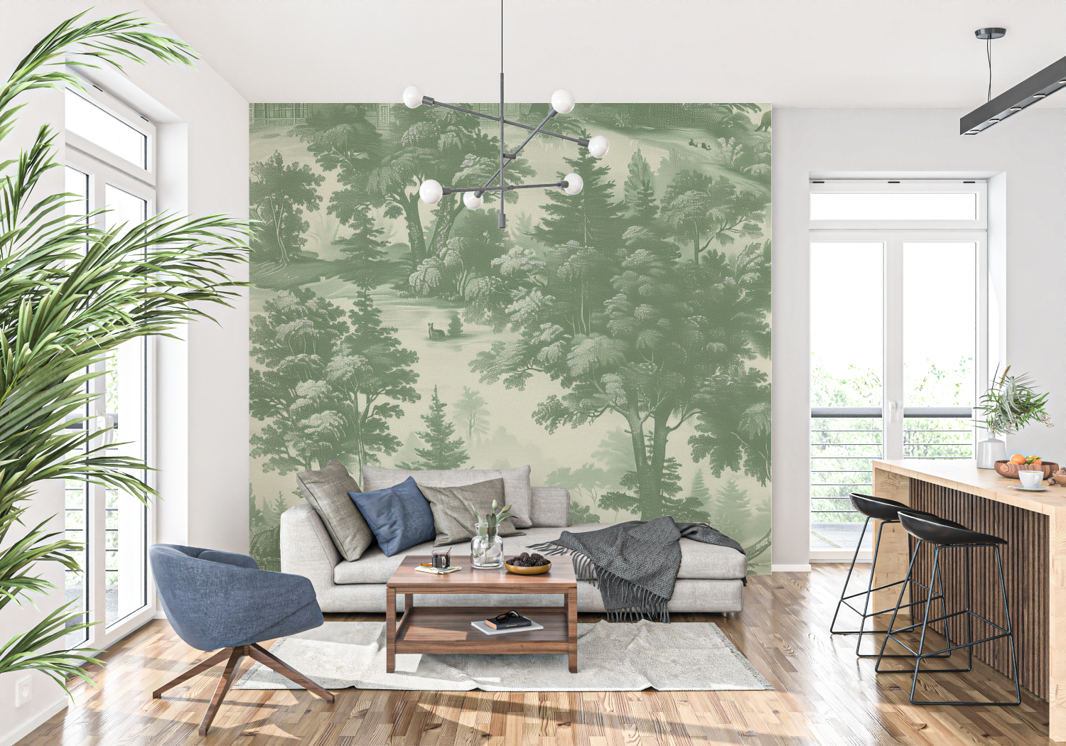 Green Toile Wallpaper | Murals Wallpaper