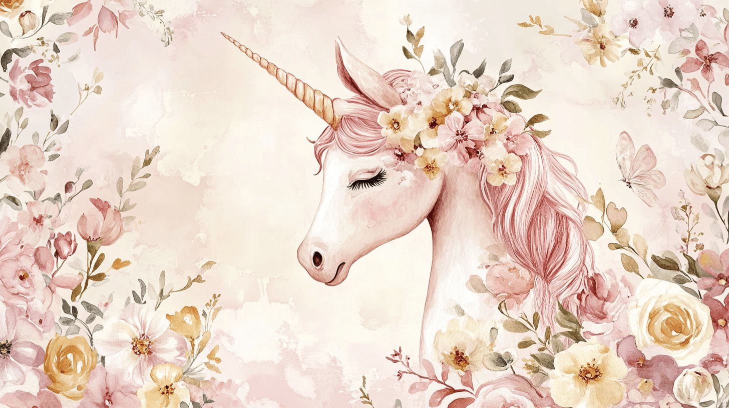Unicorn Floral Dancer Room Wallpaper | Murals Wallpaper