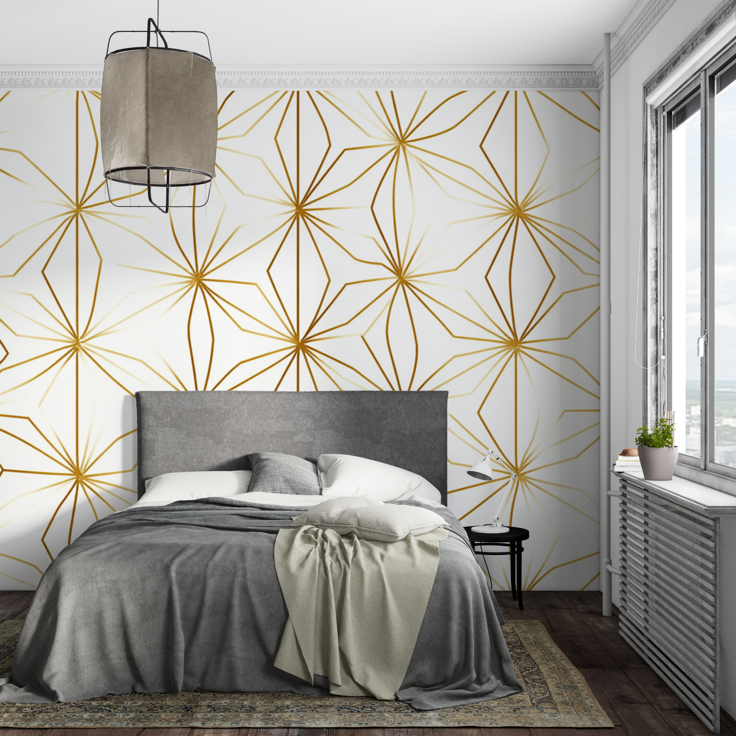 Elegant White Wallpaper with Gold Pattern | Murals Wallpaper
