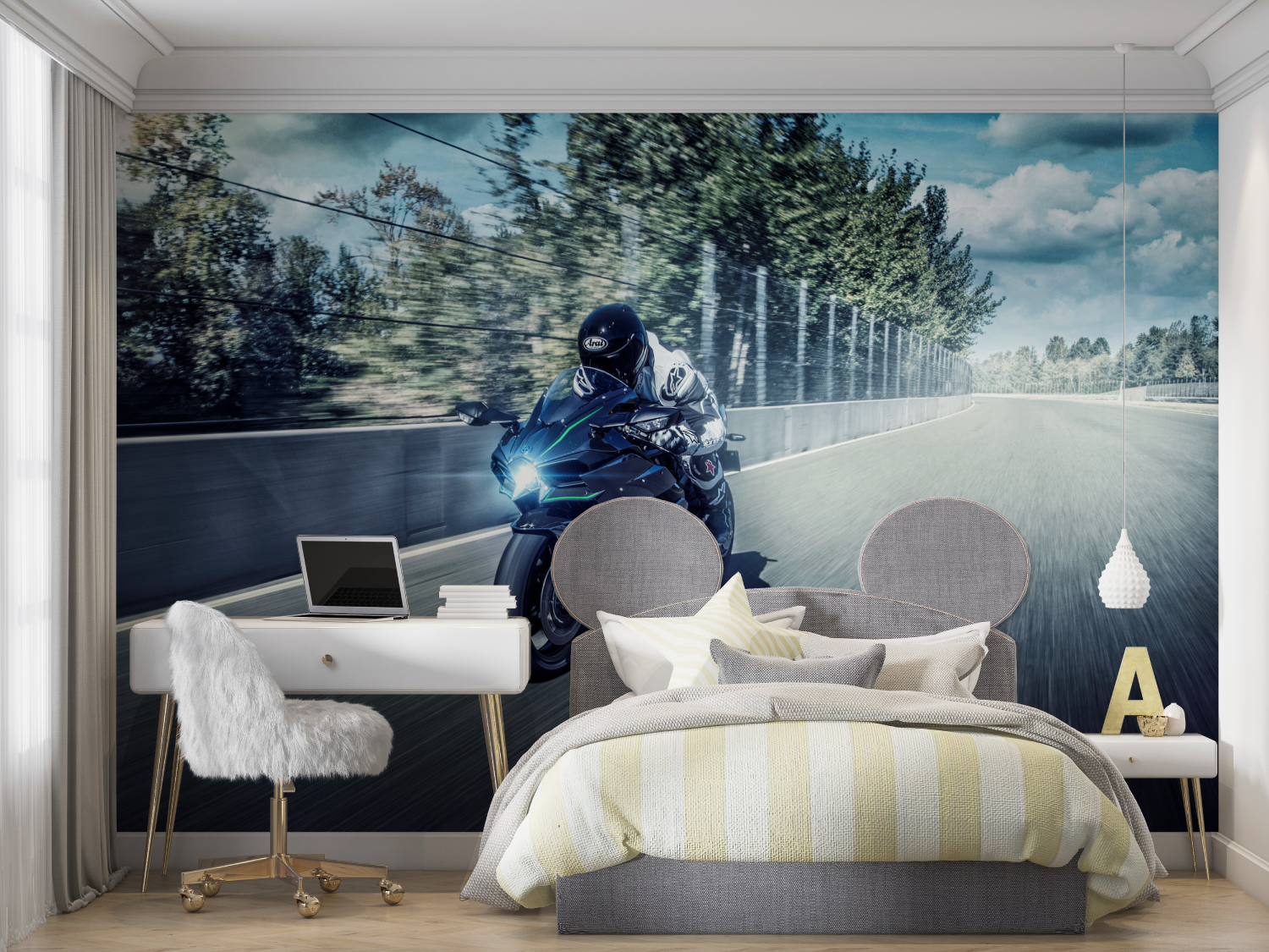 Tapete Motorrad-Kawasaki-Kurs für Zimmer mit Panoramablick