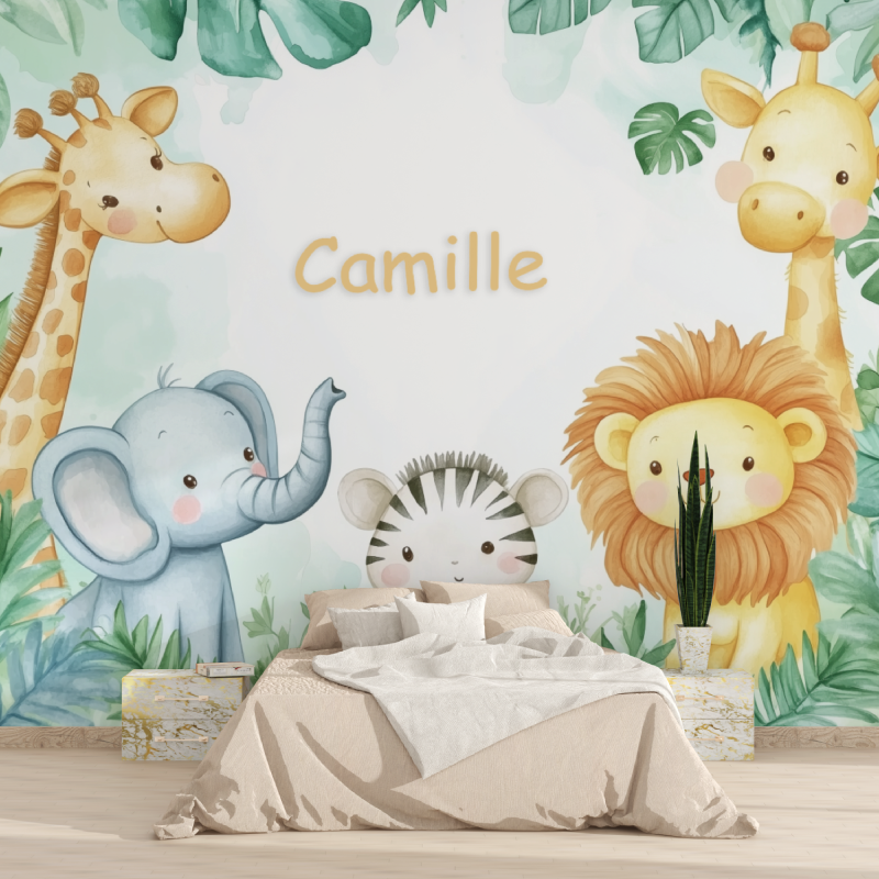 Watercolor Animals Name Wallpaper | Murals Wallpaper