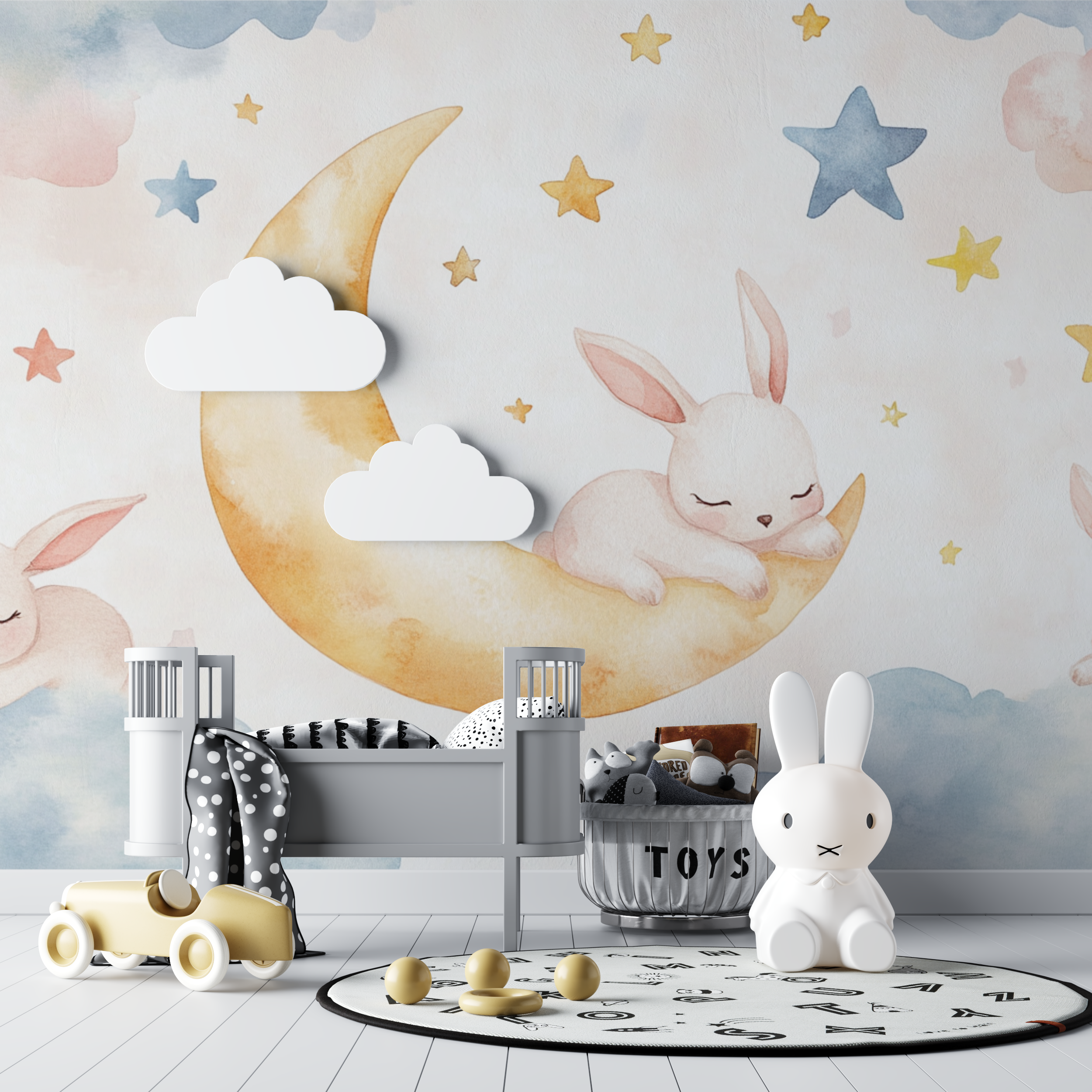 Wallpaper Animals Rabbit and Sleeping Moon | Murals Wallpaper