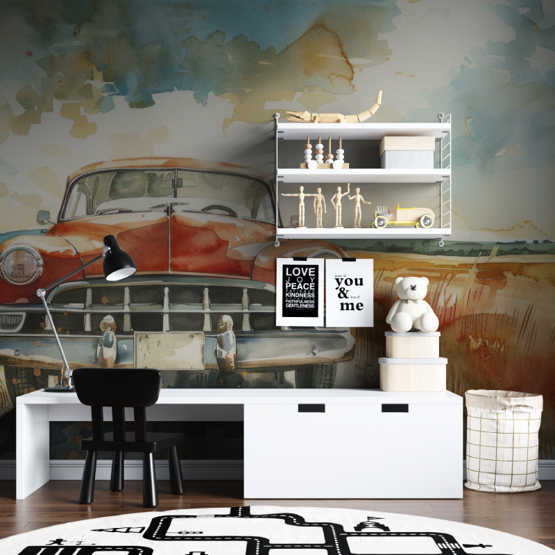 Vintage Car Watercolor Wallpaper | Murals Wallpaper