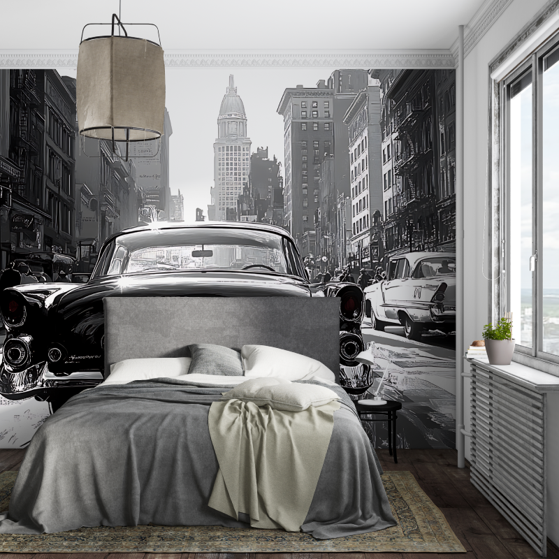 Vintage Car Black and White Wallpaper | Murals Wallpaper