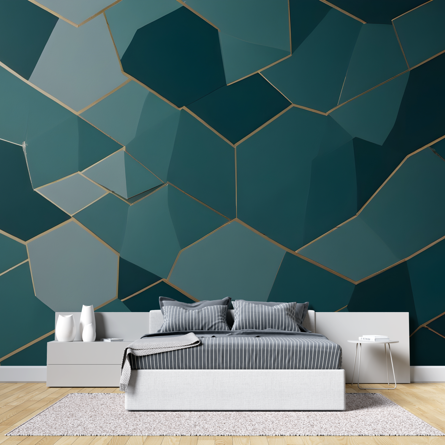 Papier Peint Géométrique Bleu Canard - Salon