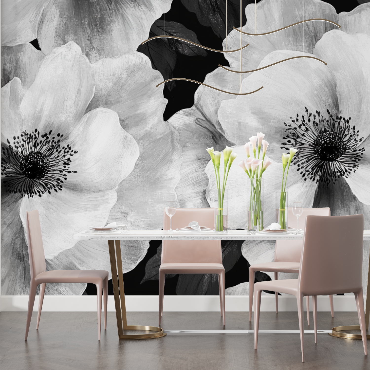 Watercolor Black Flowers Wallpaper | Murals Wallpaper