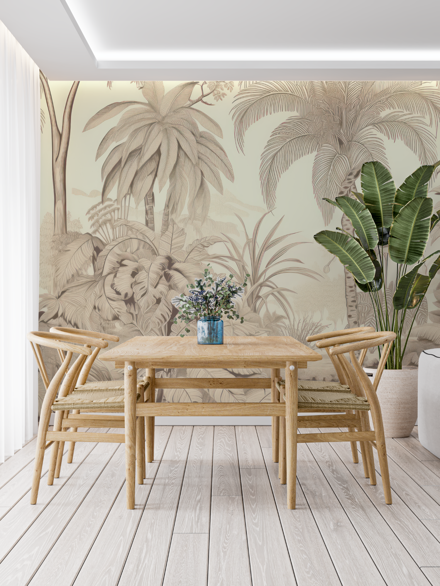 Jungle Beige Toile de Jouy Wallpaper | Murals Wallpaper