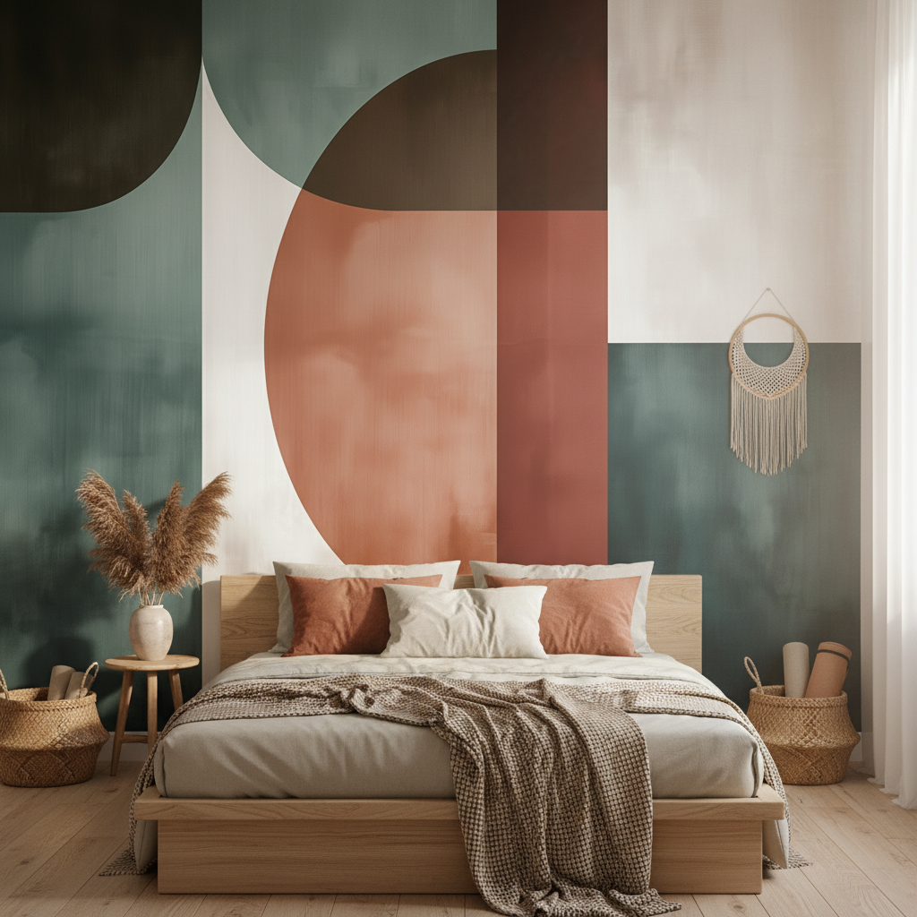 Retro Geometric Shapes Color Block Mural Wallpaper
