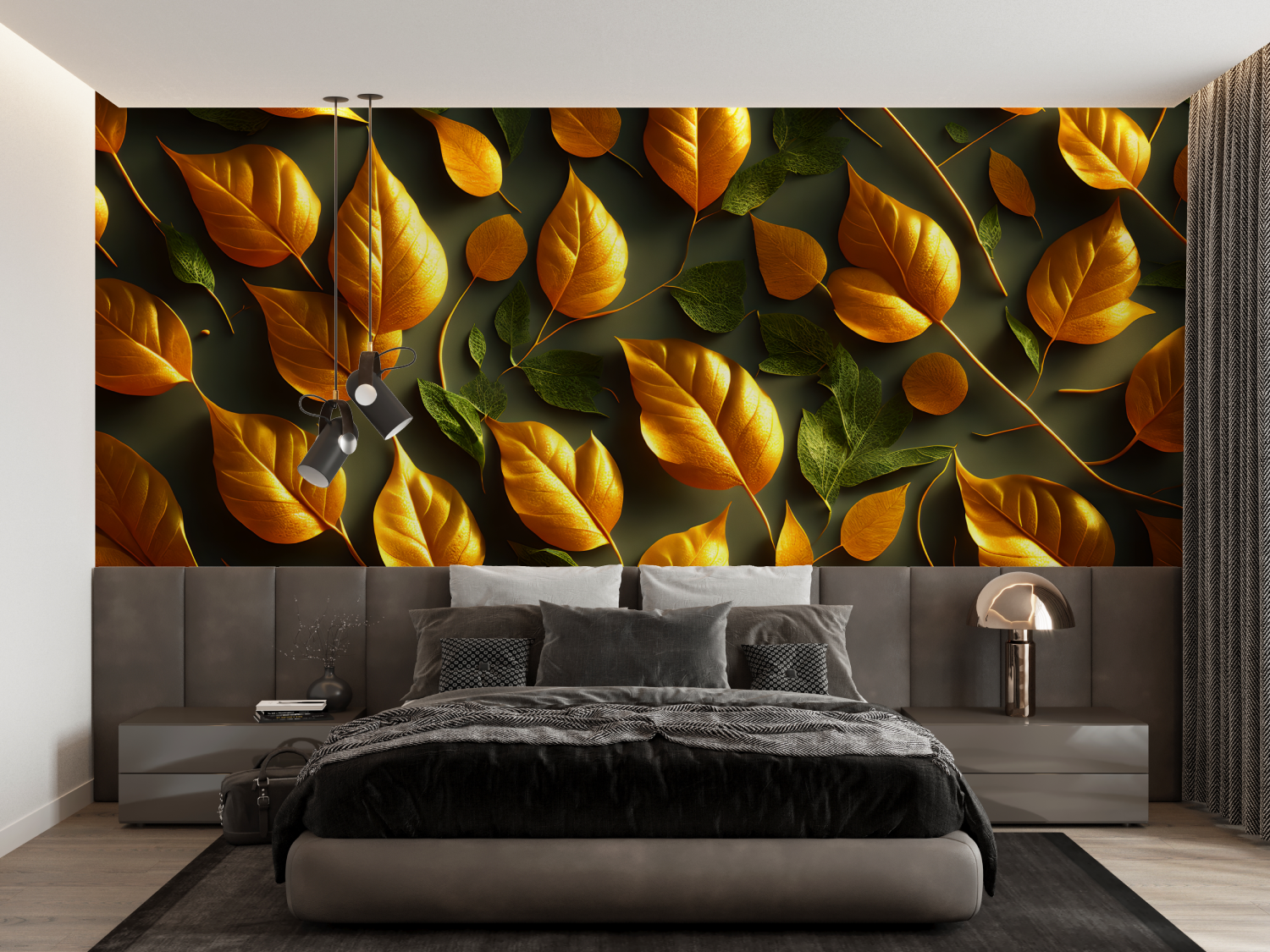 Orange and Green Leaf Wallpaper | Murals Wallpaper