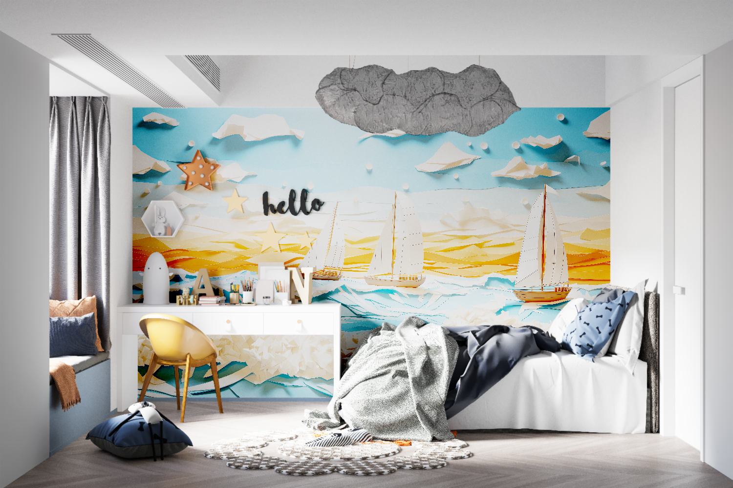 3D Boat Wallpaper for Kids | Murals Wallpaper