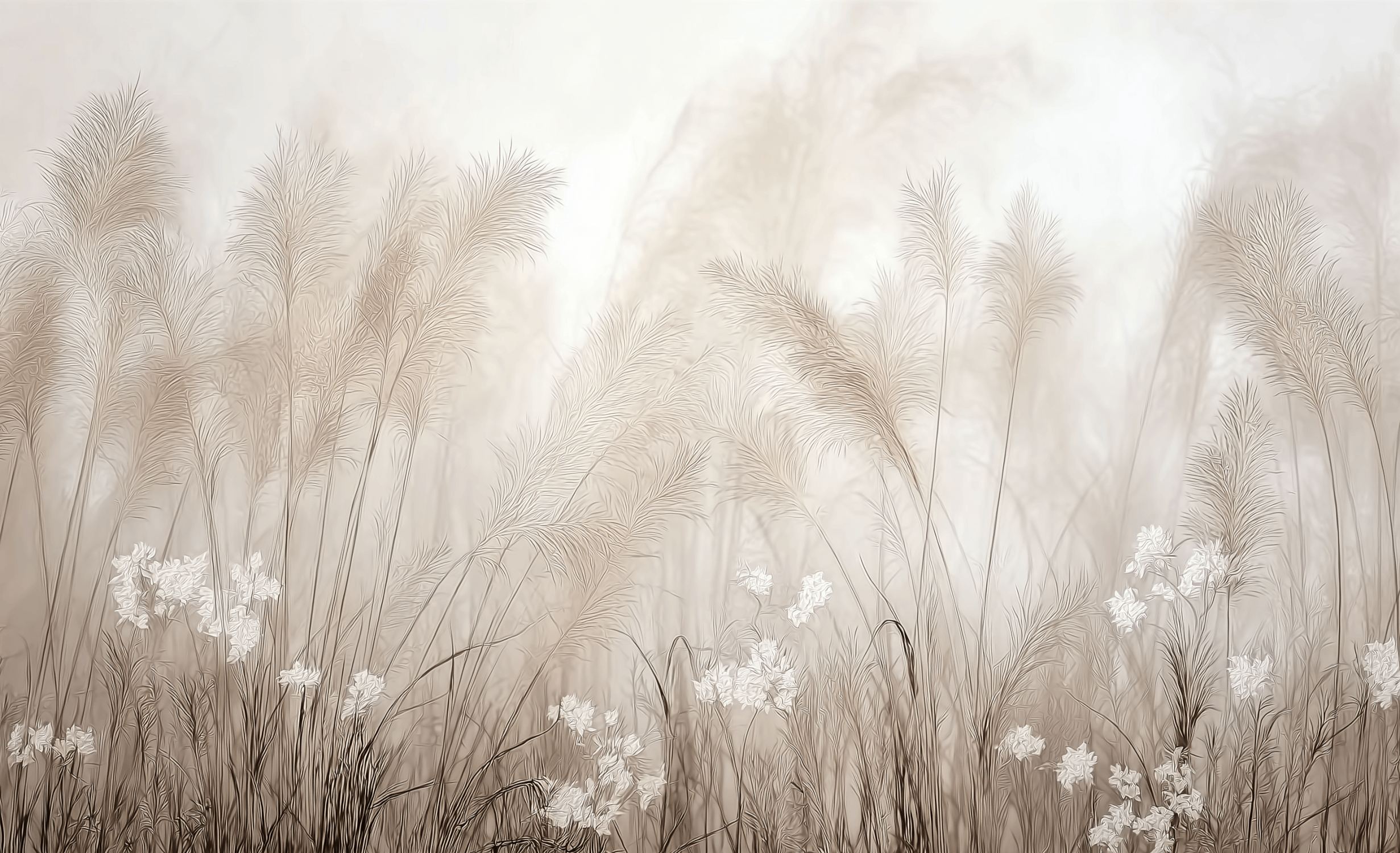 Beige Light Foliage Mural Wallpaper