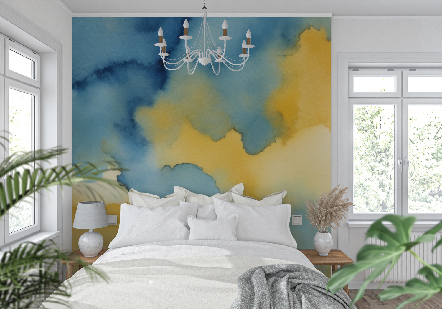 Mustard Yellow and Teal Wallpaper | Murals Wallpaper