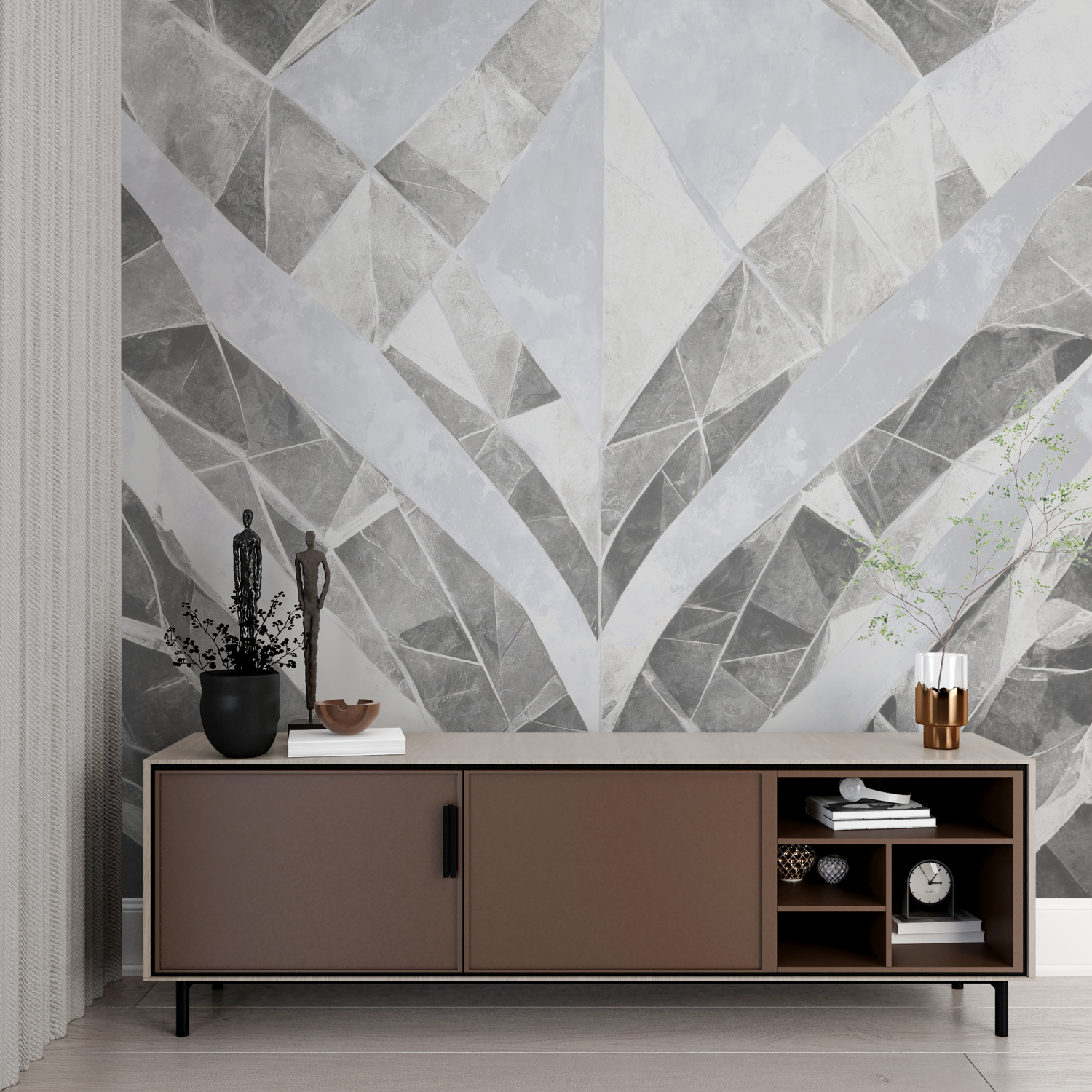 Gray and White Living Room Wallpaper | Murals Wallpaper