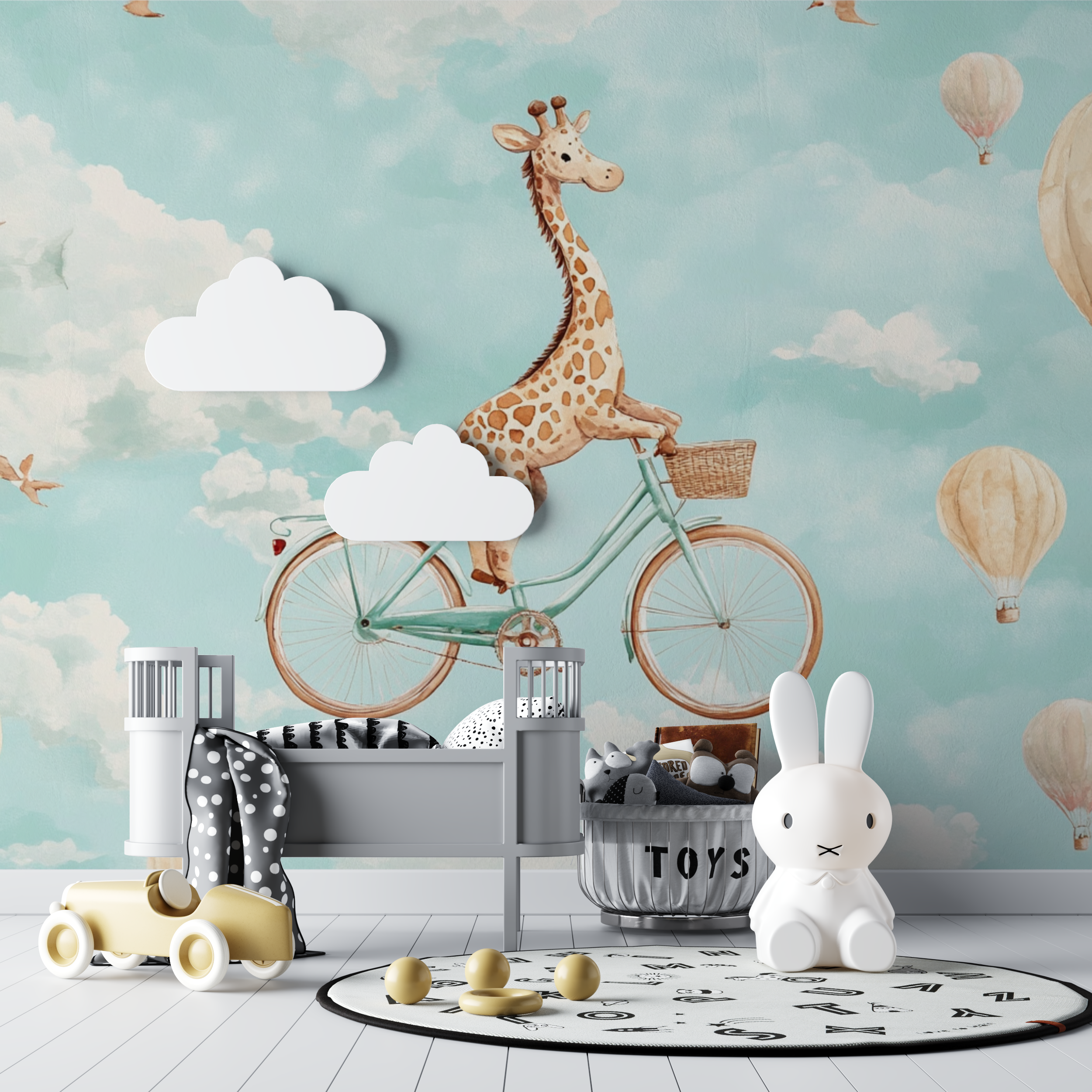 Beige Giraffe Animal Wallpaper on Bicycle | Murals Wallpaper