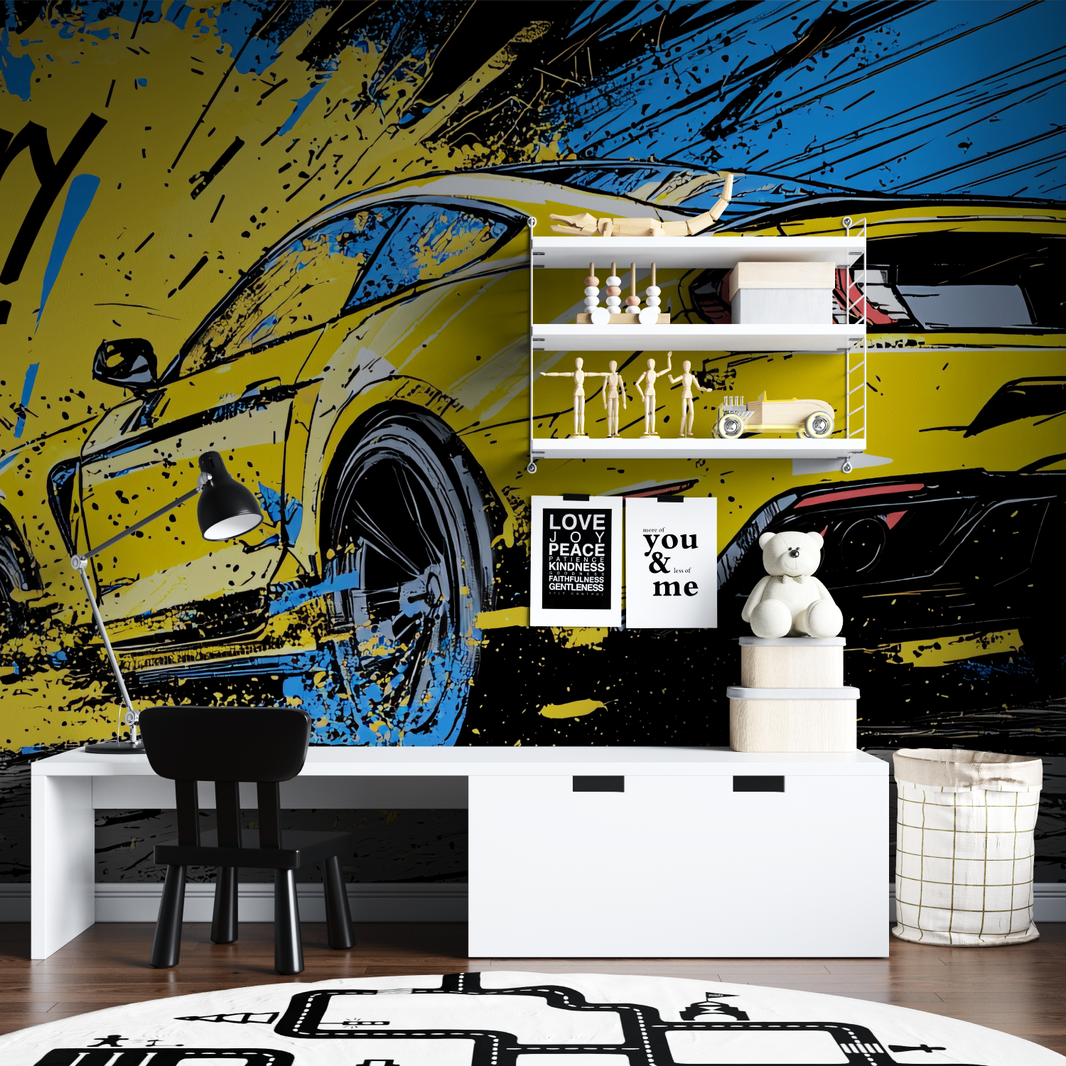 Papier-Graffiti-Automobil-Ados-Tapisserie-Garcon
