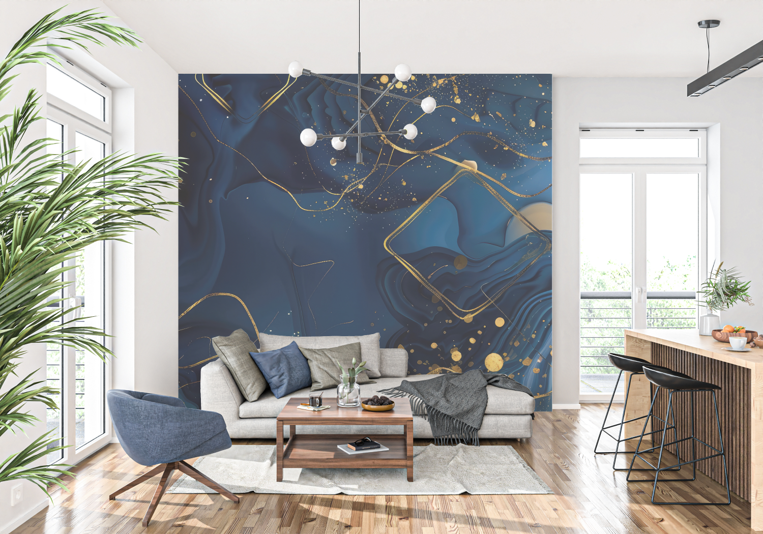 Midnight Blue and Gold Wallpaper | Murals Wallpaper