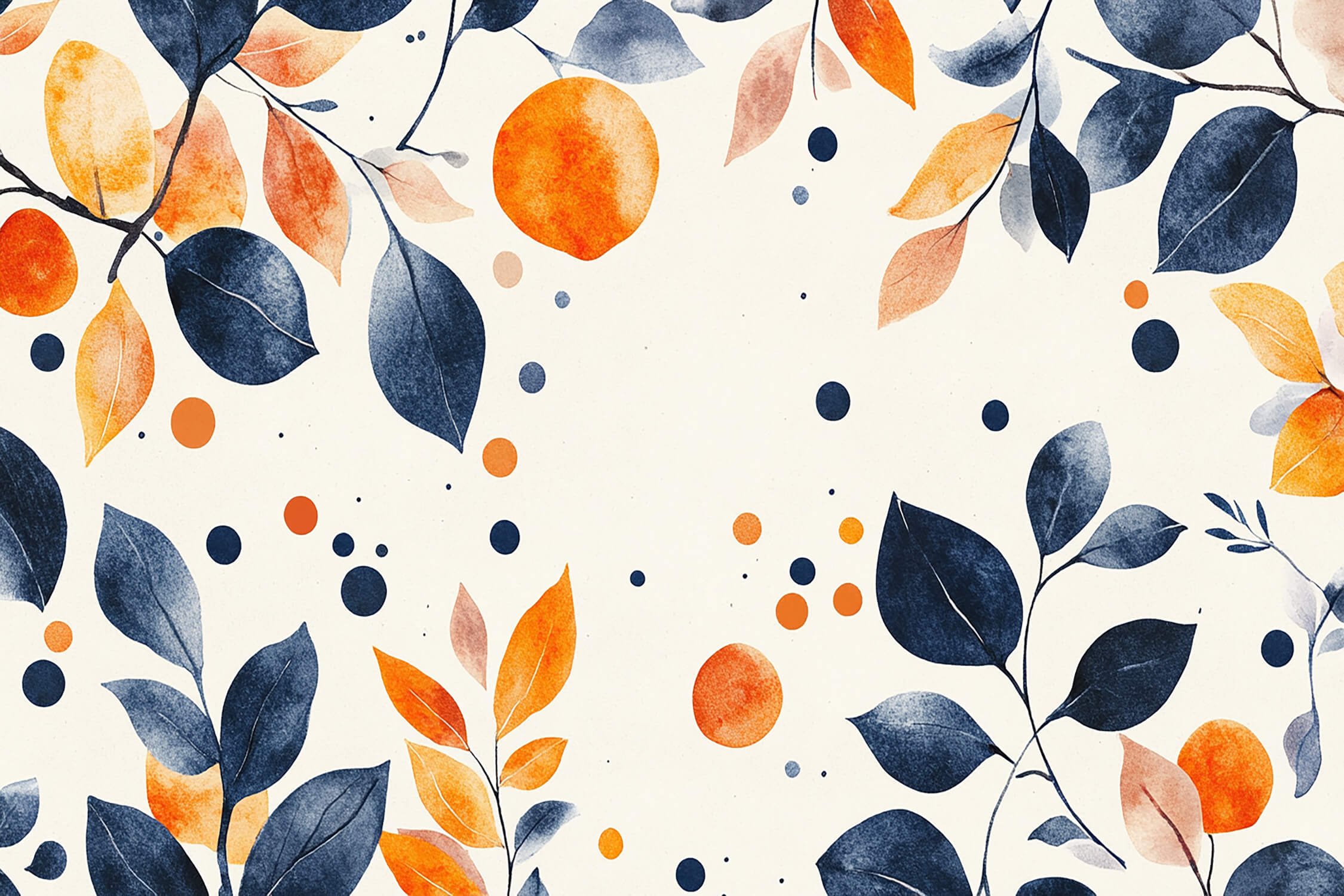 Blue Floral and Orange Wallpaper | Murals Wallpaper
