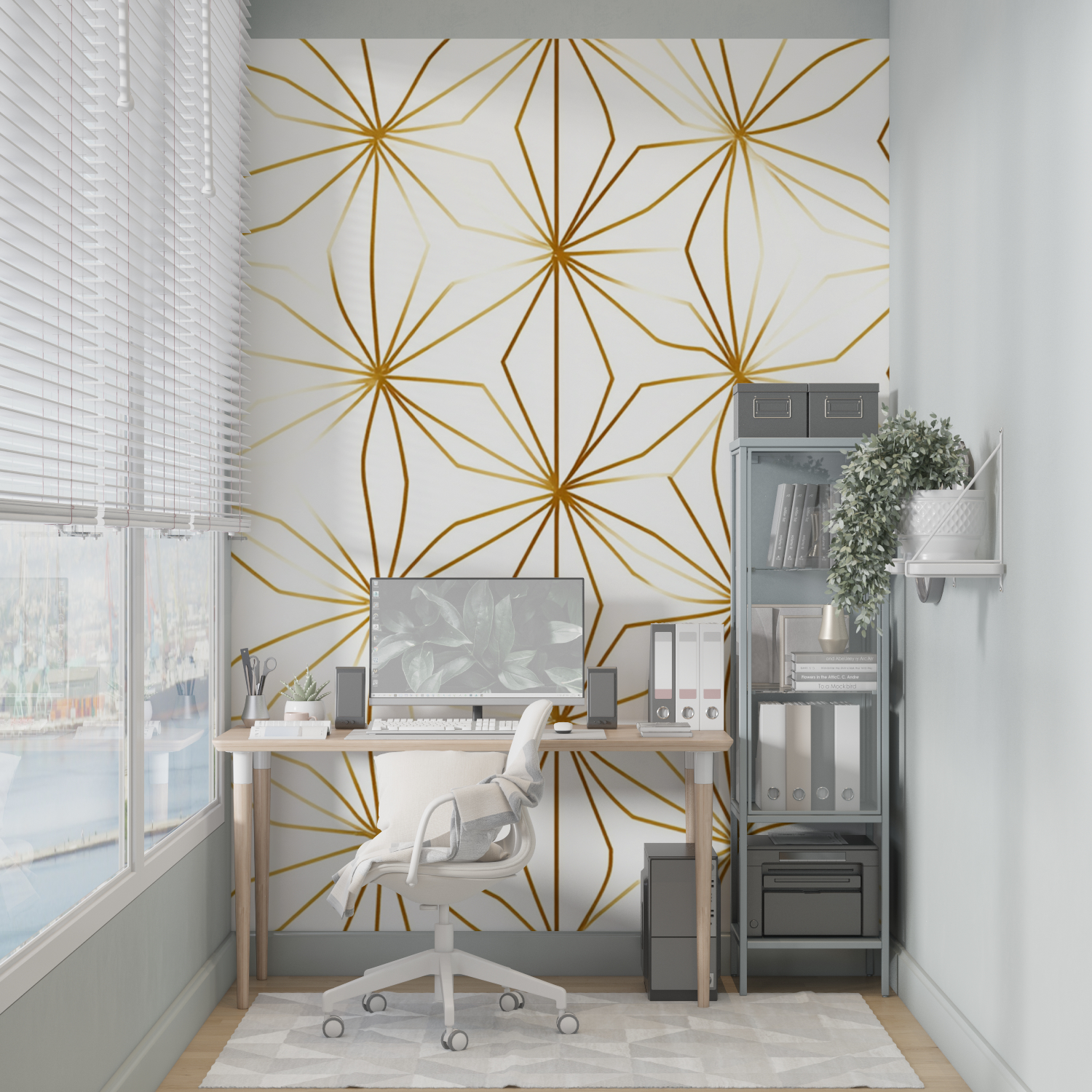 Elegant White Wallpaper with Gold Pattern | Murals Wallpaper