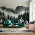 Dark Mountain Fog Forest Mural Wallpaper