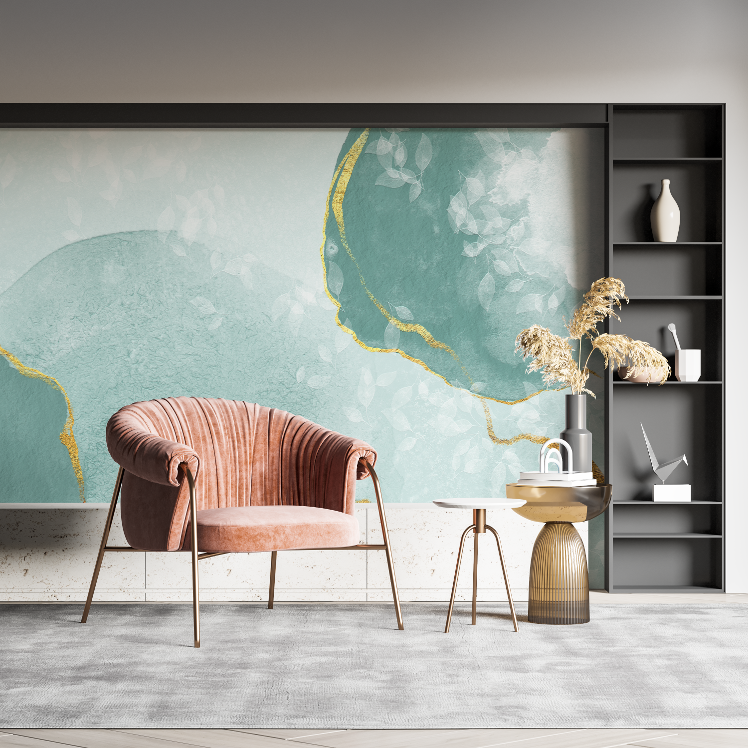 Aqua Green and Gold Wallpaper | Murals Wallpaper
