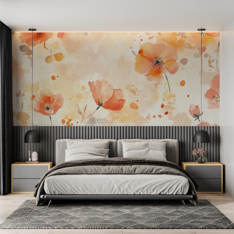 Watercolor Summer Flowers Ombre Wallpaper | Murals Wallpaper