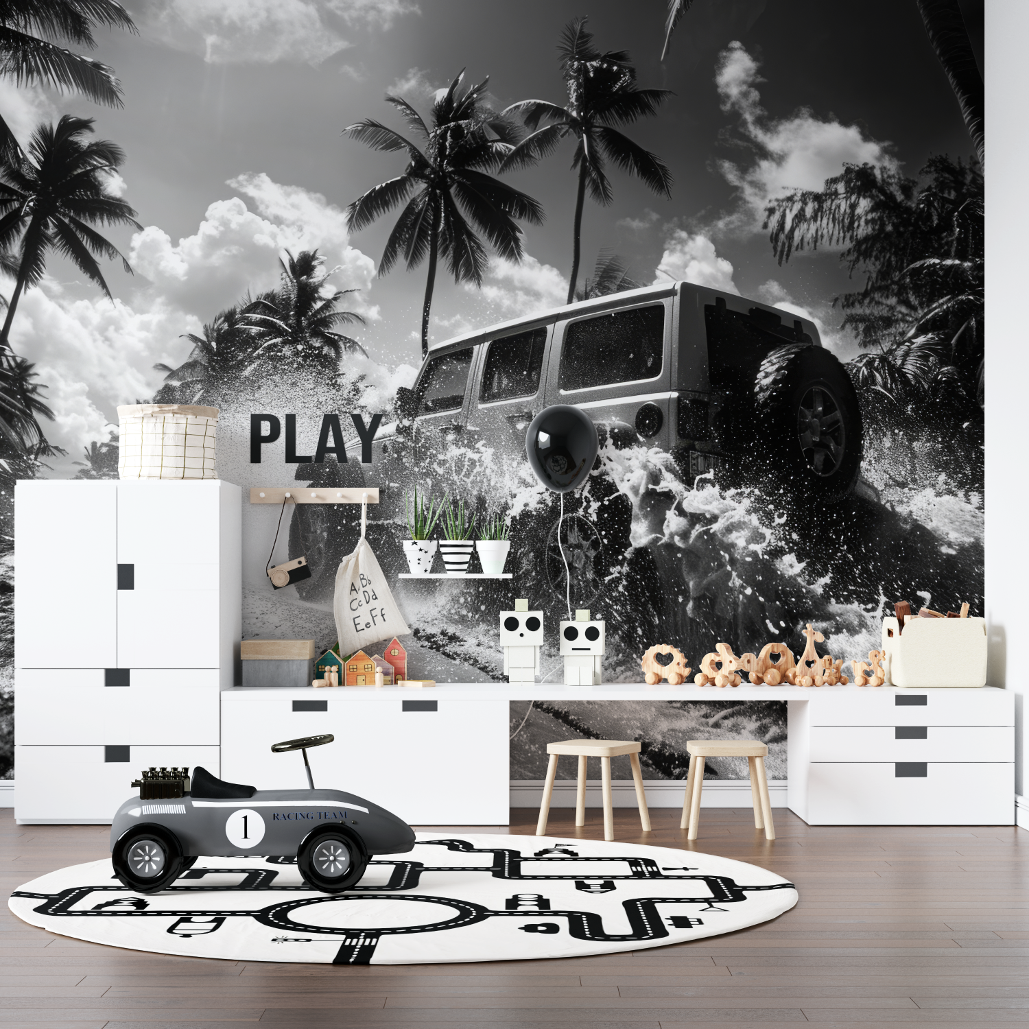 Black and White Miami Rally Wallpaper | Murals Wallpaper