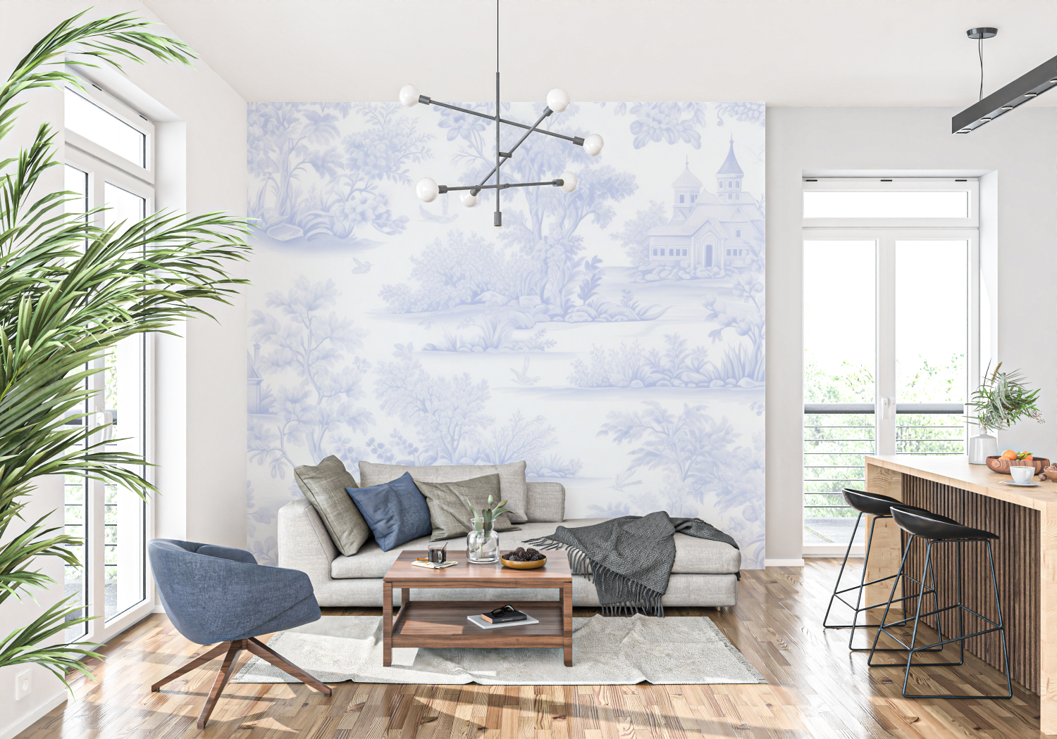 Pastel Blue Toile Wallpaper | Murals Wallpaper