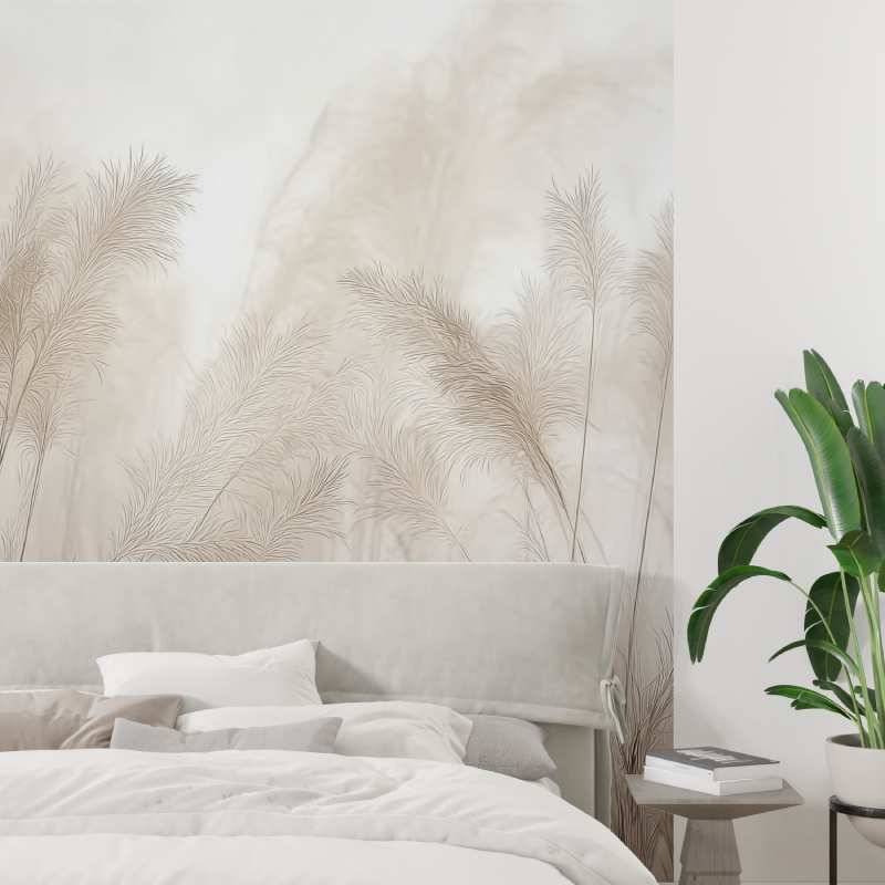 Beige Tapete mit hellem Blattwerk, tapisserie tendance