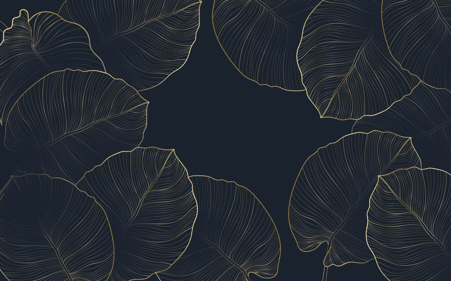 Gold Blue Navy Leaf Mural Wallpaper