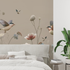 Vintage brown beige birds mural...lpaper tapisserie tendance