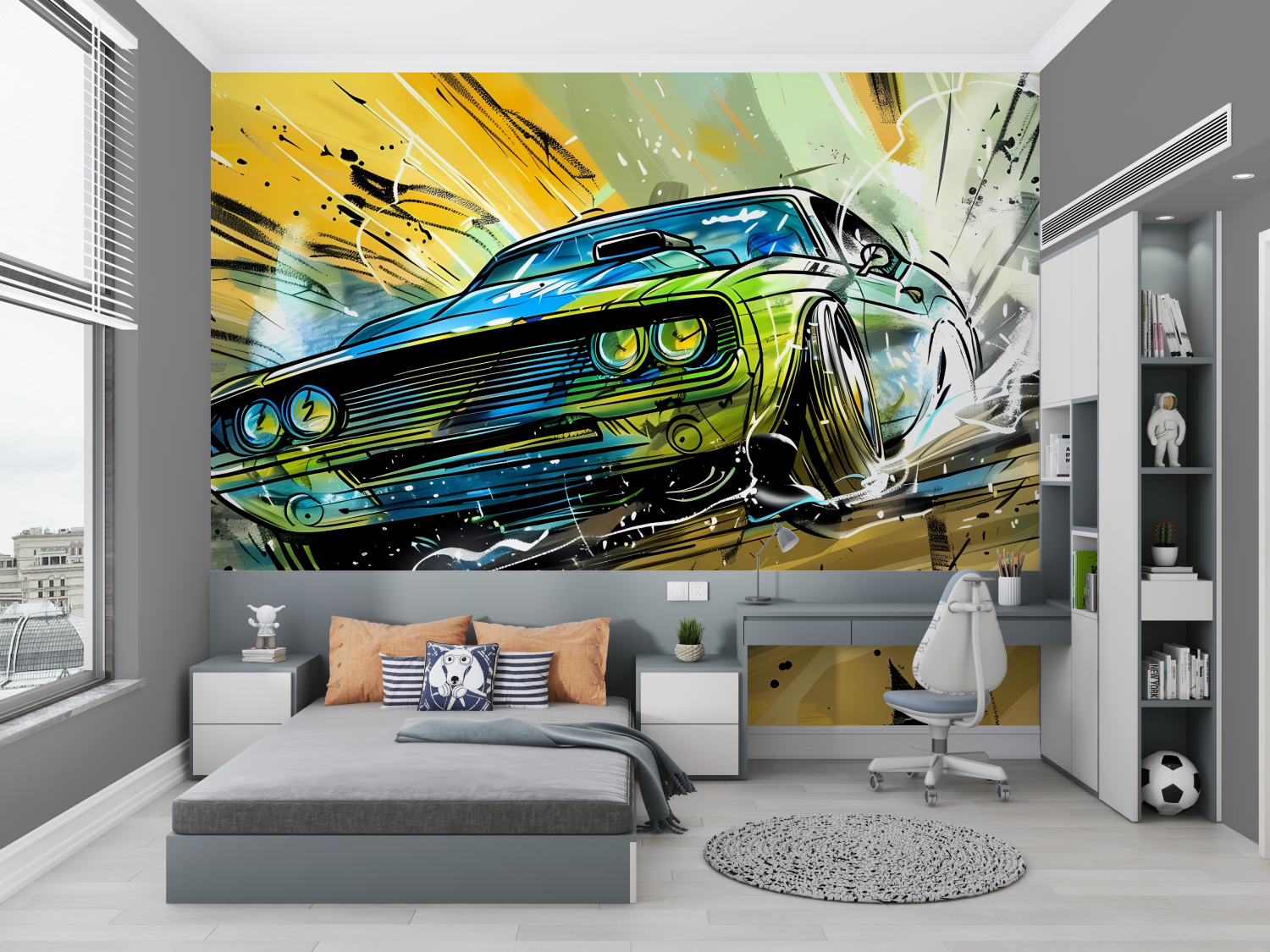 Kleines Auto-Sport-Graffiti-Zimmer-Tapetengemälde