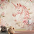 Pink Unicorn Wallpaper with Pink Flowers | Murals Wallpaper