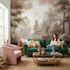 Sepia Misty Forest Illustration Mural Wallpaper