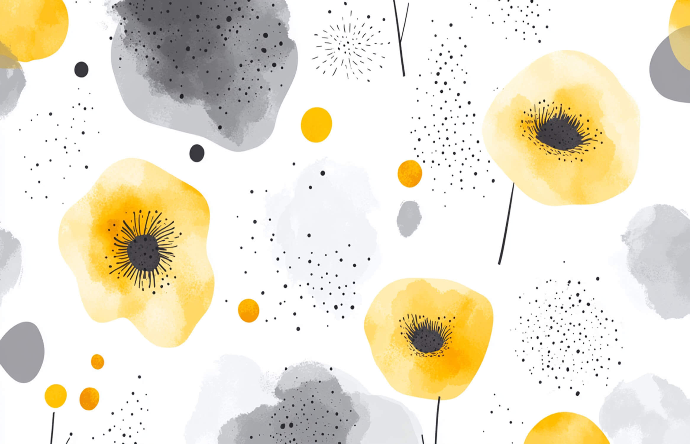 Pastel Yellow and Gray Floral Wallpaper | Murals Wallpaper