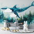 Whale and Forest Wallpaper | Murals Wallpaper