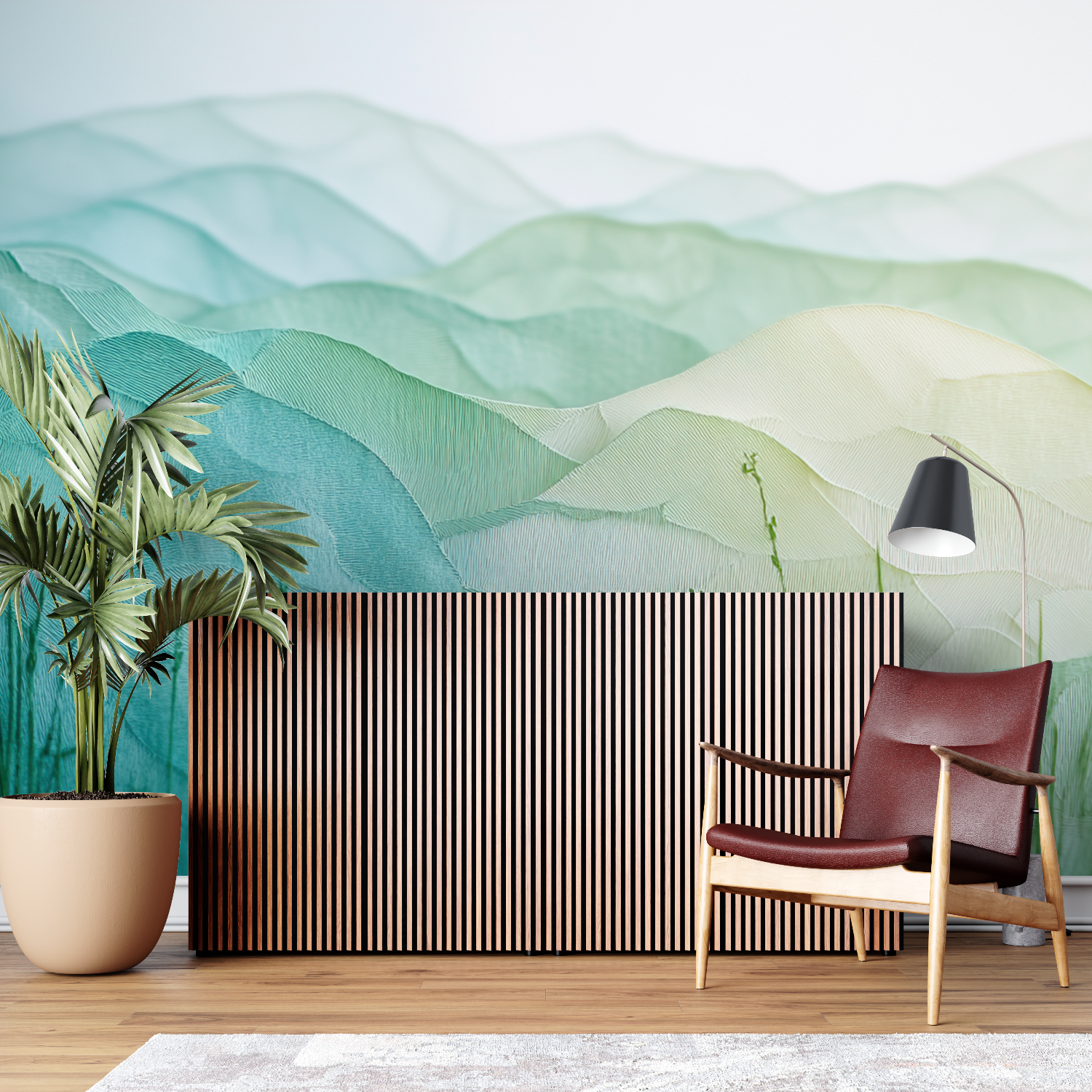 Maßgefertigte Aquarell 3D Tapete in Grün