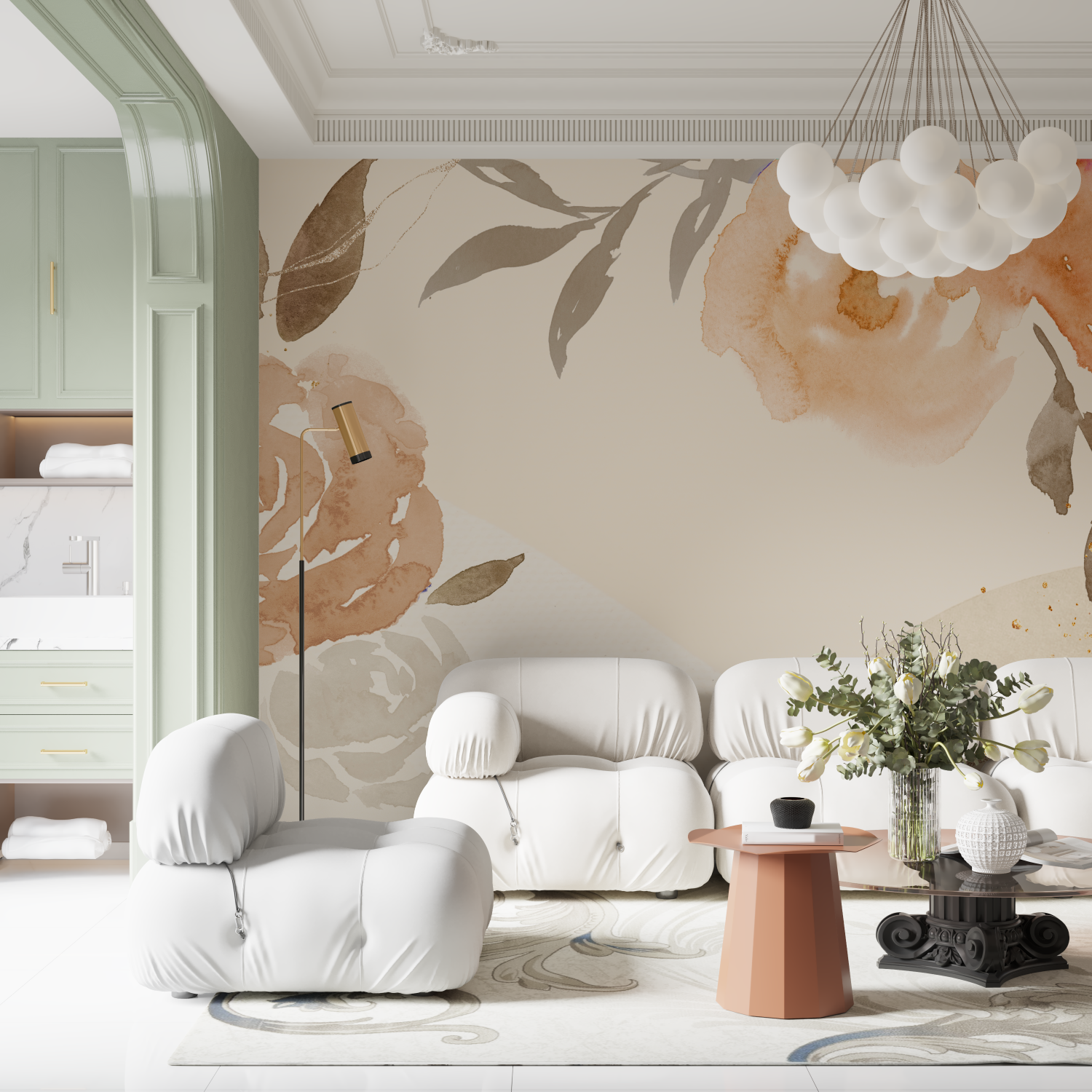 Watercolor Beige Flowers Wallpaper | Murals Wallpaper