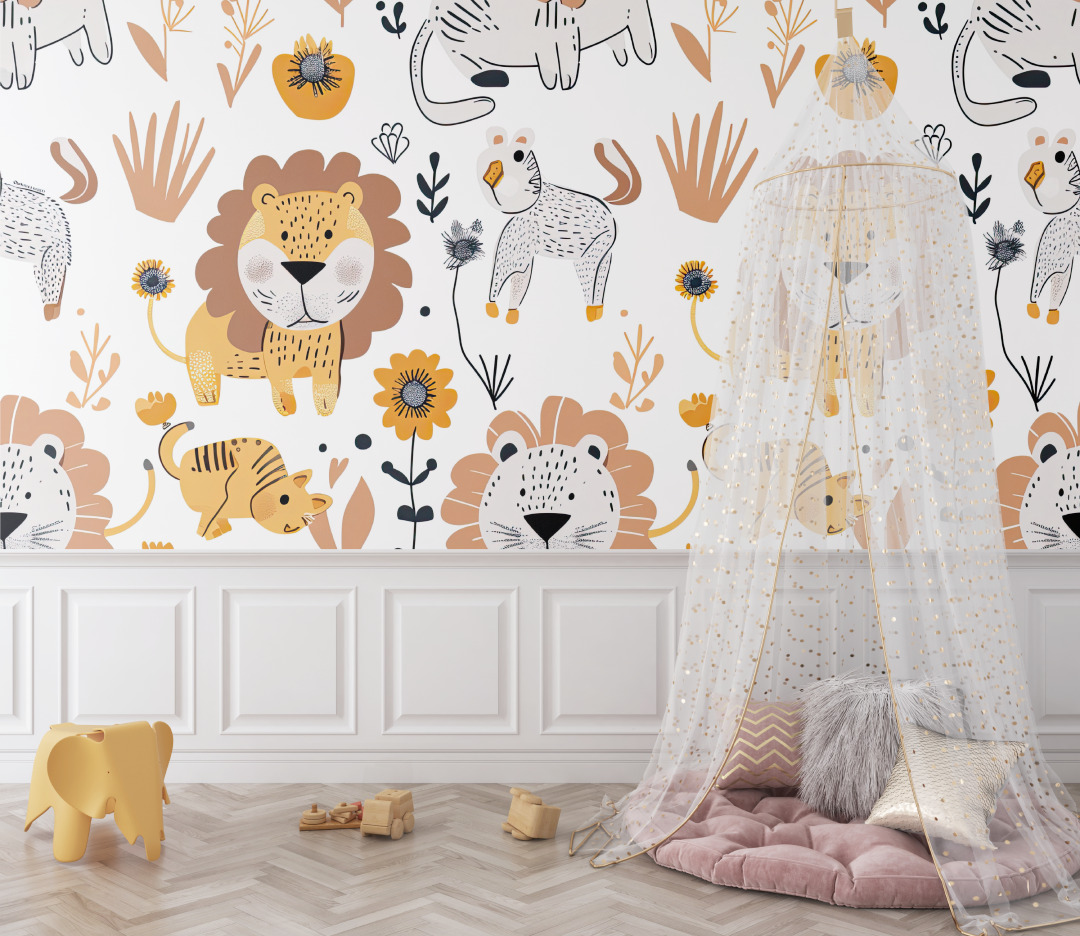 Lion and Nordic Patterns Wallpaper | Murals Wallpaper