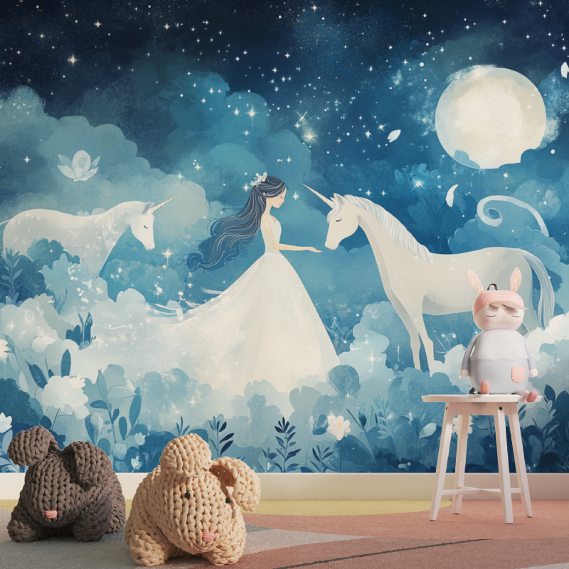 Little Princess and Unicorn Wallpaper | Murals Wallpaper