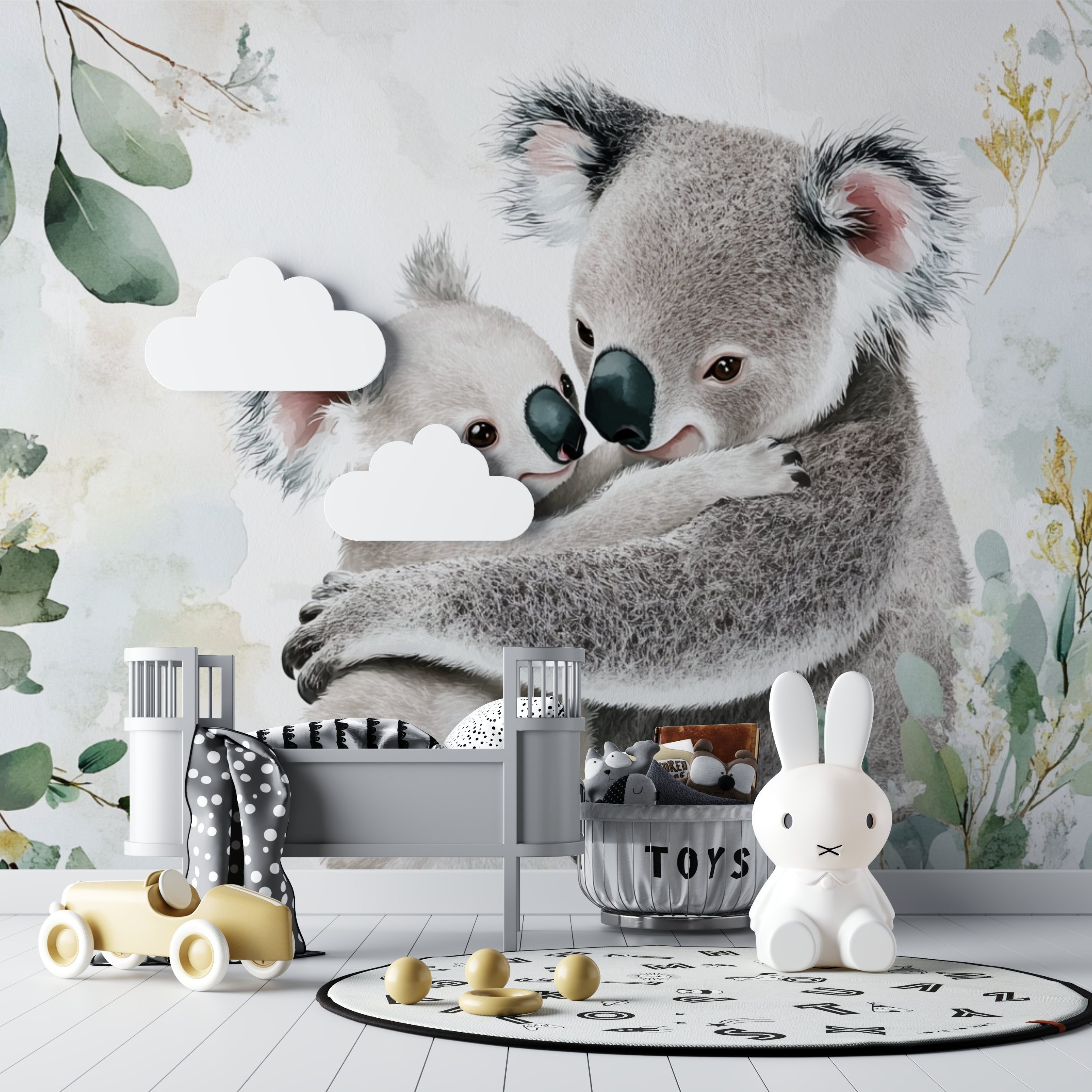 Koala Wallpaper Cuddled Against Its Mom | Murals Wallpaper