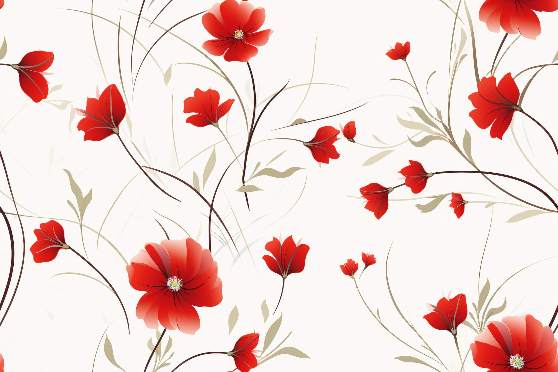 White and Red Floral Wallpaper | Murals Wallpaper