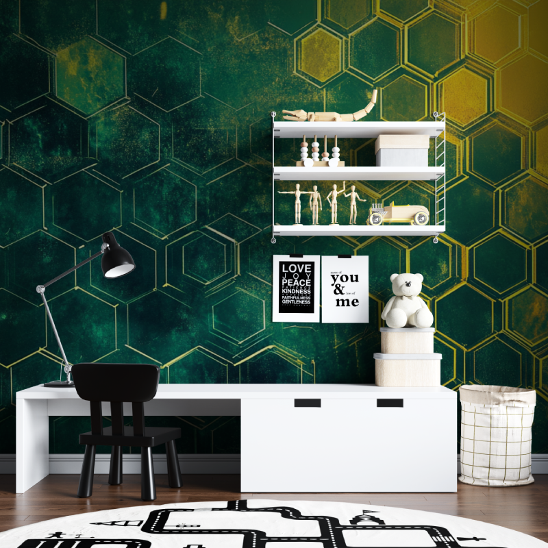 Neon Green Hexagon Wallpaper for Kids | Murals Wallpaper