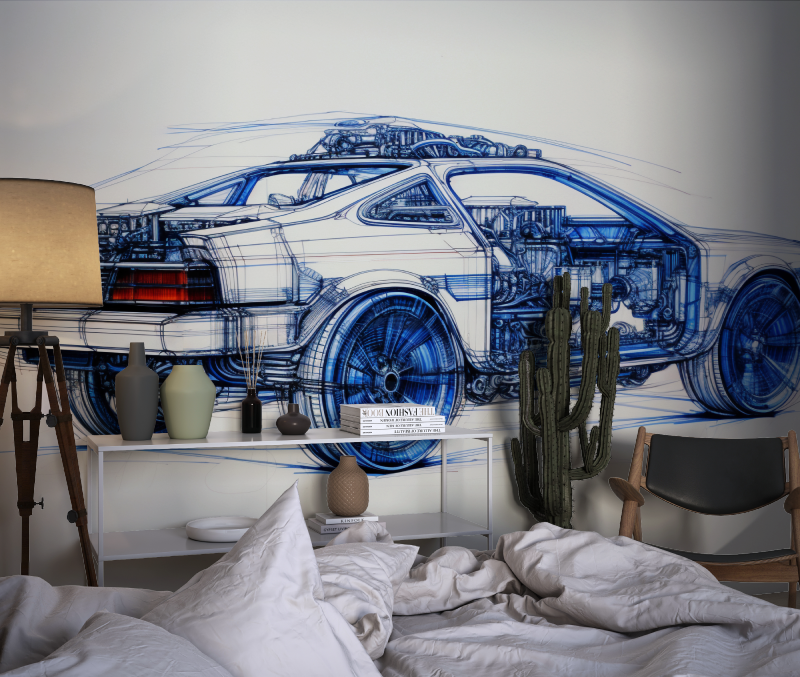 Blue Car Technical Drawing Wallpaper | Murals Wallpaper